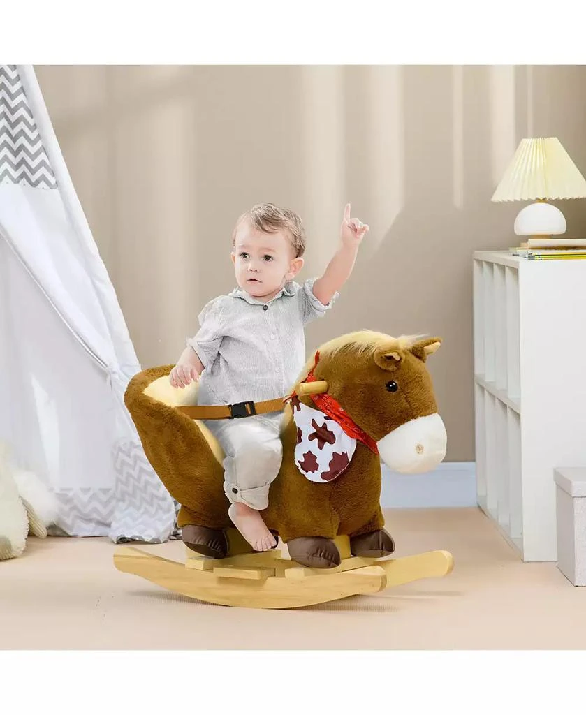Qaba Baby Rocking Horse, Plush Animal Rocker w/ Realistic Sound, Pedals