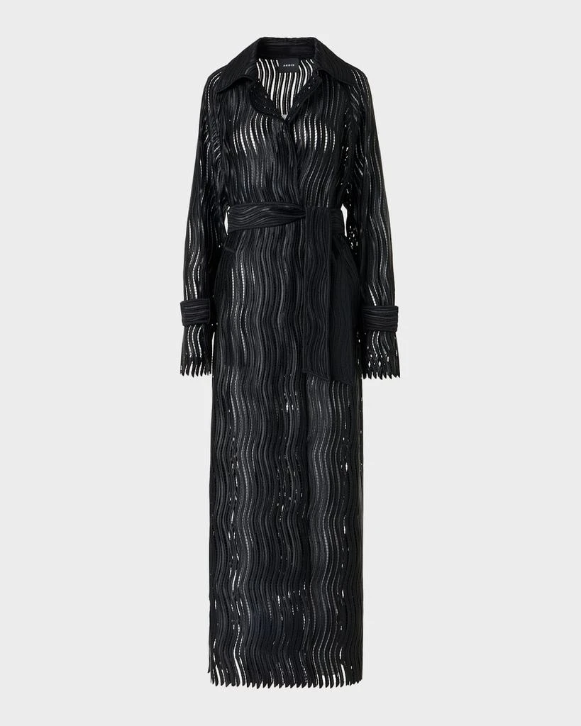 Akris Wave Embroidered Single-Breasted Long Coat
