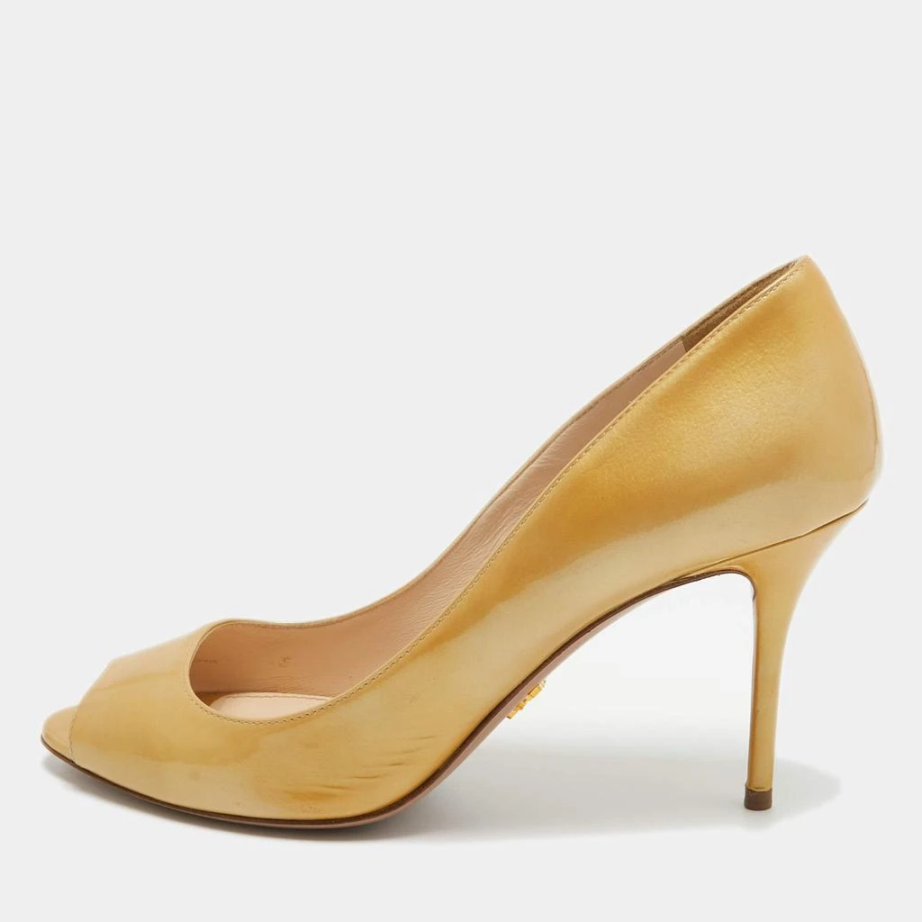 Prada Prada Gold Patent Leather Peep Toe Pumps Size 40.5 1