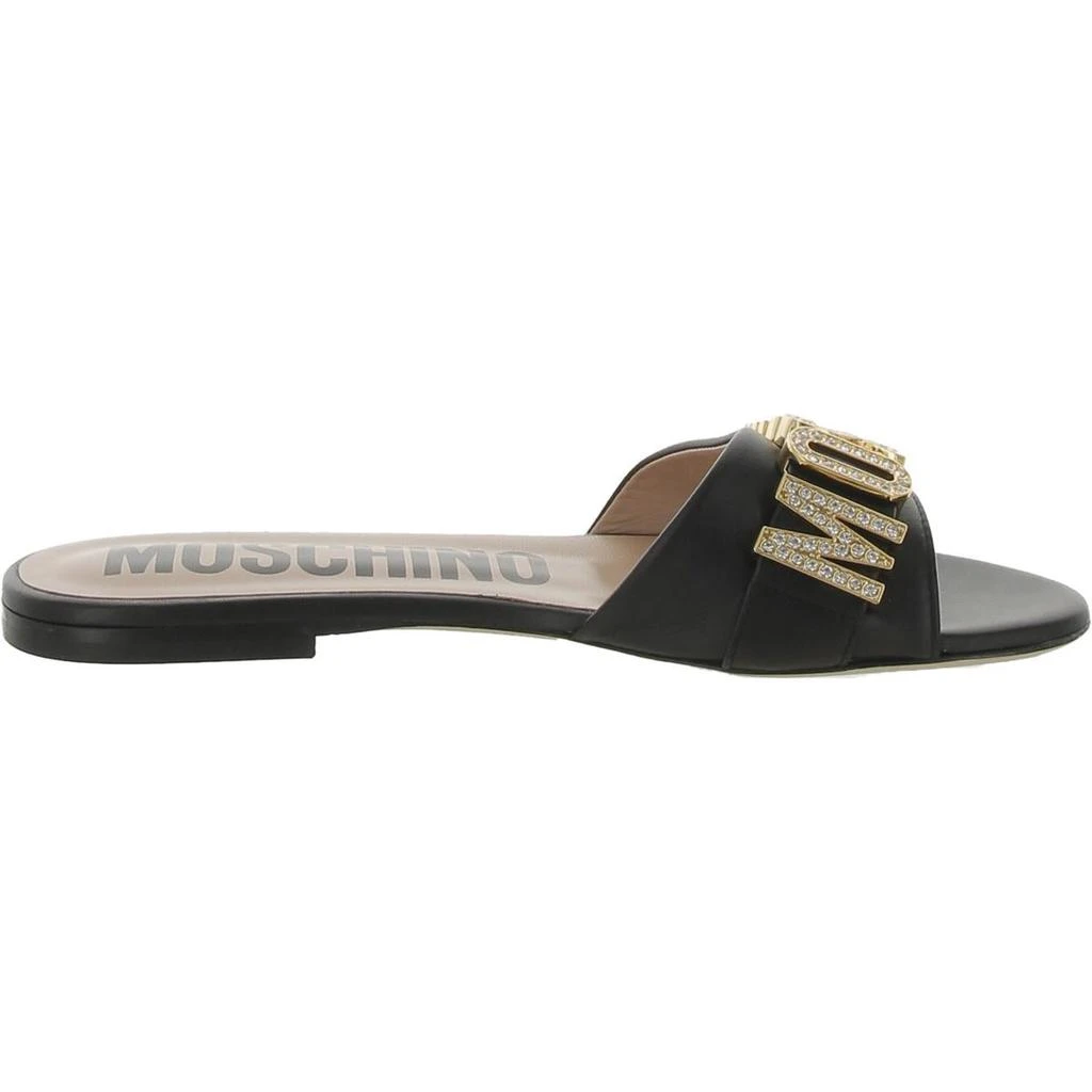 Moschino Womens Logo Leather Slide Sandals 3