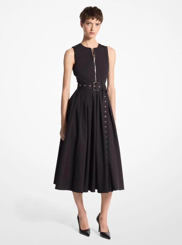 Michael Kors Stretch Cotton Poplin Belted Zip-Up Sleeveless Dress 1