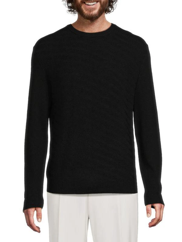 Bruno Magli Classic Fit Plaited Merino Wool Crewneck Sweater 1