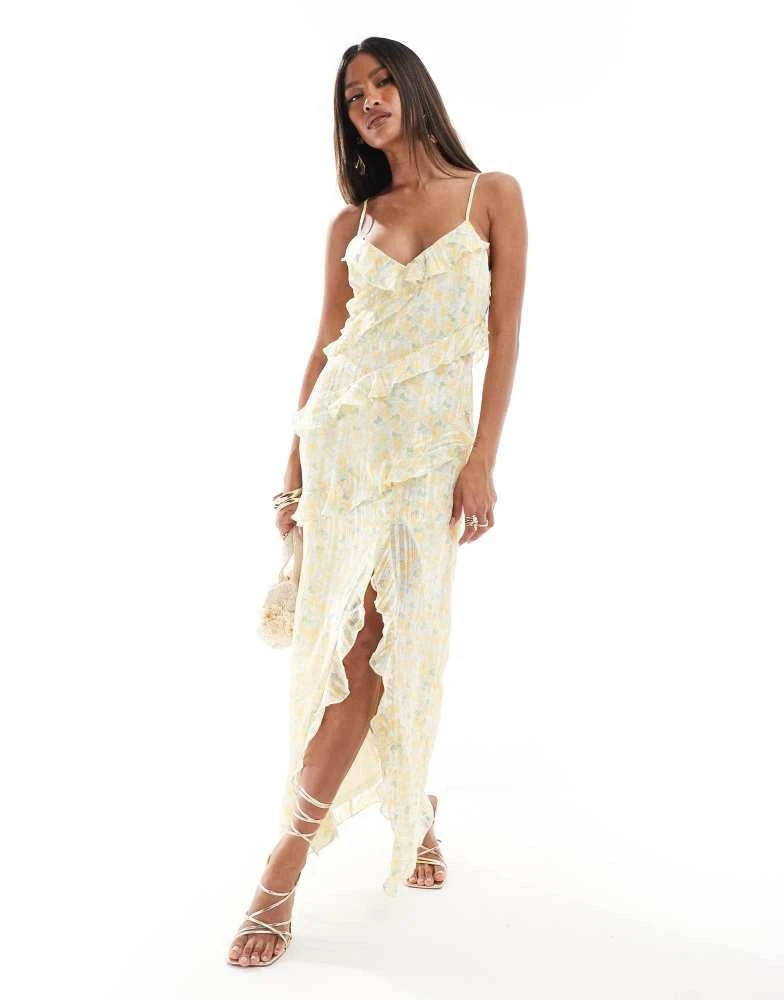 New Look New Look floral ruffle split maxi dress in yellow 2
