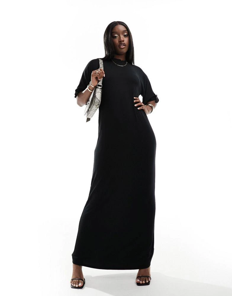 Fashionkilla Fashionkilla bow detail maxi t-shirt dress in black 1