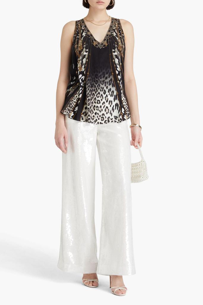 Camilla Crystal-embellished printed silk-chiffon top