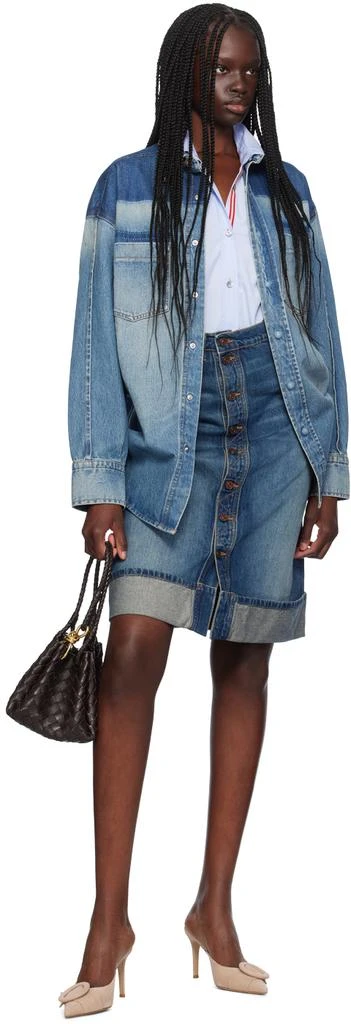 Victoria Beckham Blue Placket Denim Midi Skirt 4