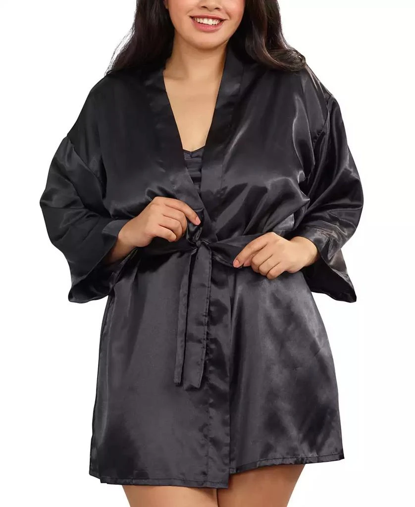 Dreamgirl Plus Size Satin Robe & Chemise 2pc Lingerie Set 1