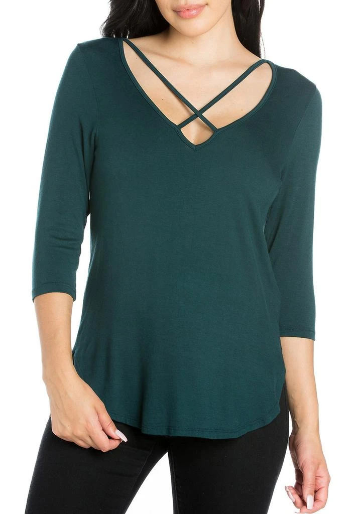 24seven Comfort Apparel Women's Criss Cross Round Hemline Tunic Top 1