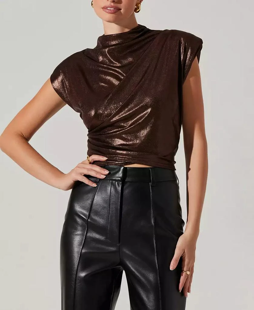ASTR Women's Solange Metallic Draped Mock Neck Top 3