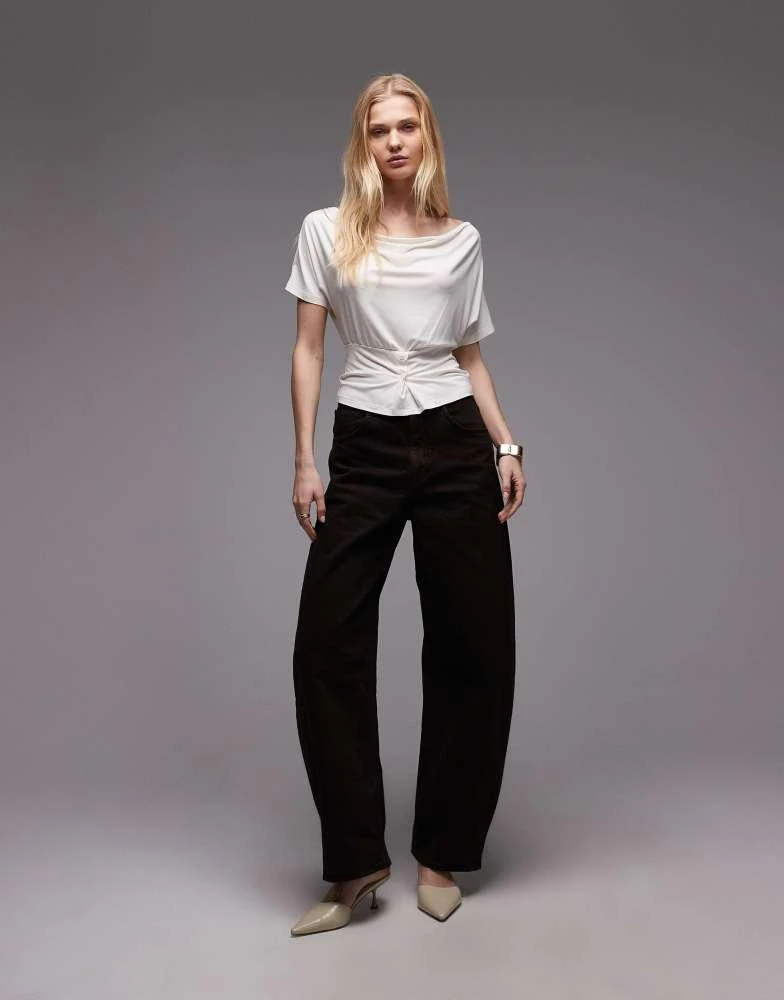 ASOS ASOS DESIGN off shoulder cinched waist top with button details in ivory 2