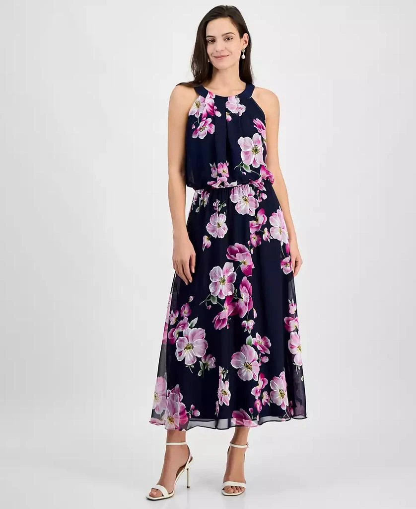 Robbie Bee Petite Printed Chiffon Halter Maxi Dress 1