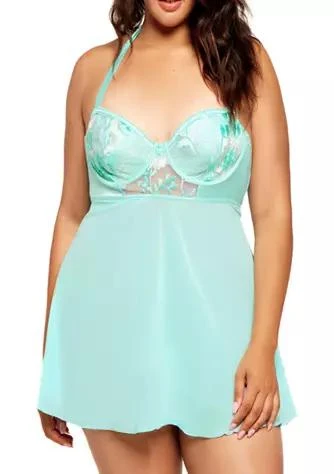 iCollection Plus Size Sophie Embriodery Lace Babydoll Set