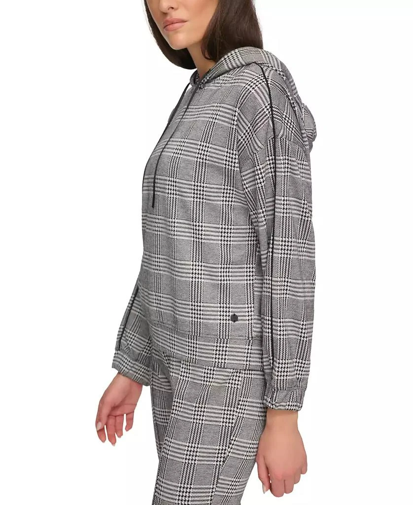 Marc New York by Andrew Marc Women's Double Knit Glenplaid Hoodie Sweatshirt with Piping Sleeve Detail 3