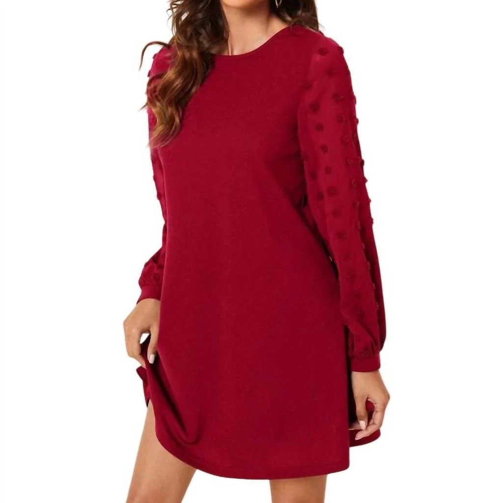Shein Clasi Swiss Dot Side Solid Dress In Red 2