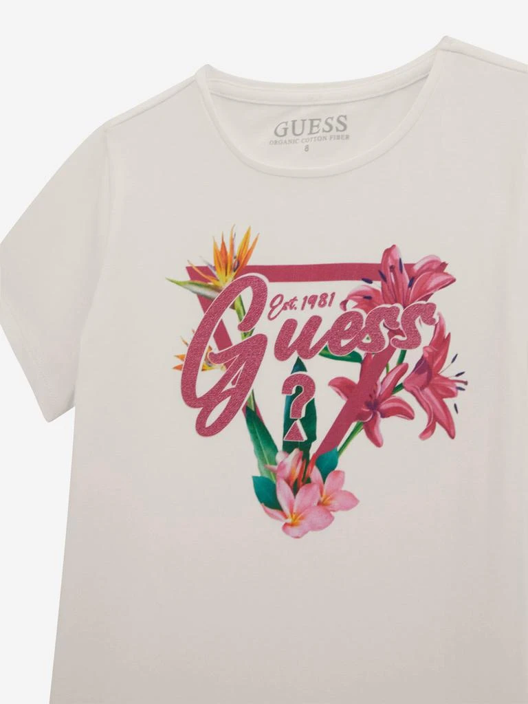 GUESS Girls Floral Logo T-Shirt in White 3