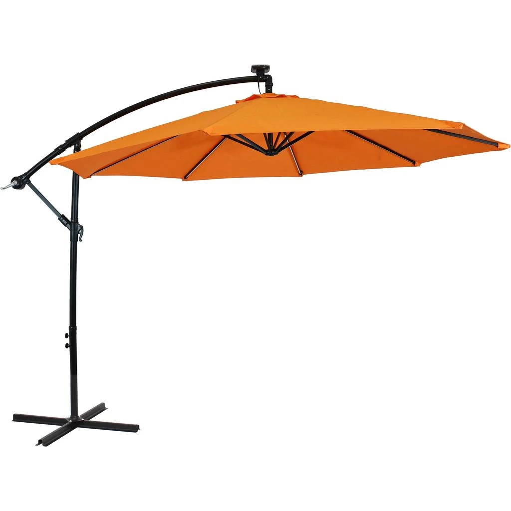 Sunnydaze Outdoor Steel Cantilever Offset Patio Umbrella with Solar LED Lights, Air Vent, Crank, and Base - 9' 8
