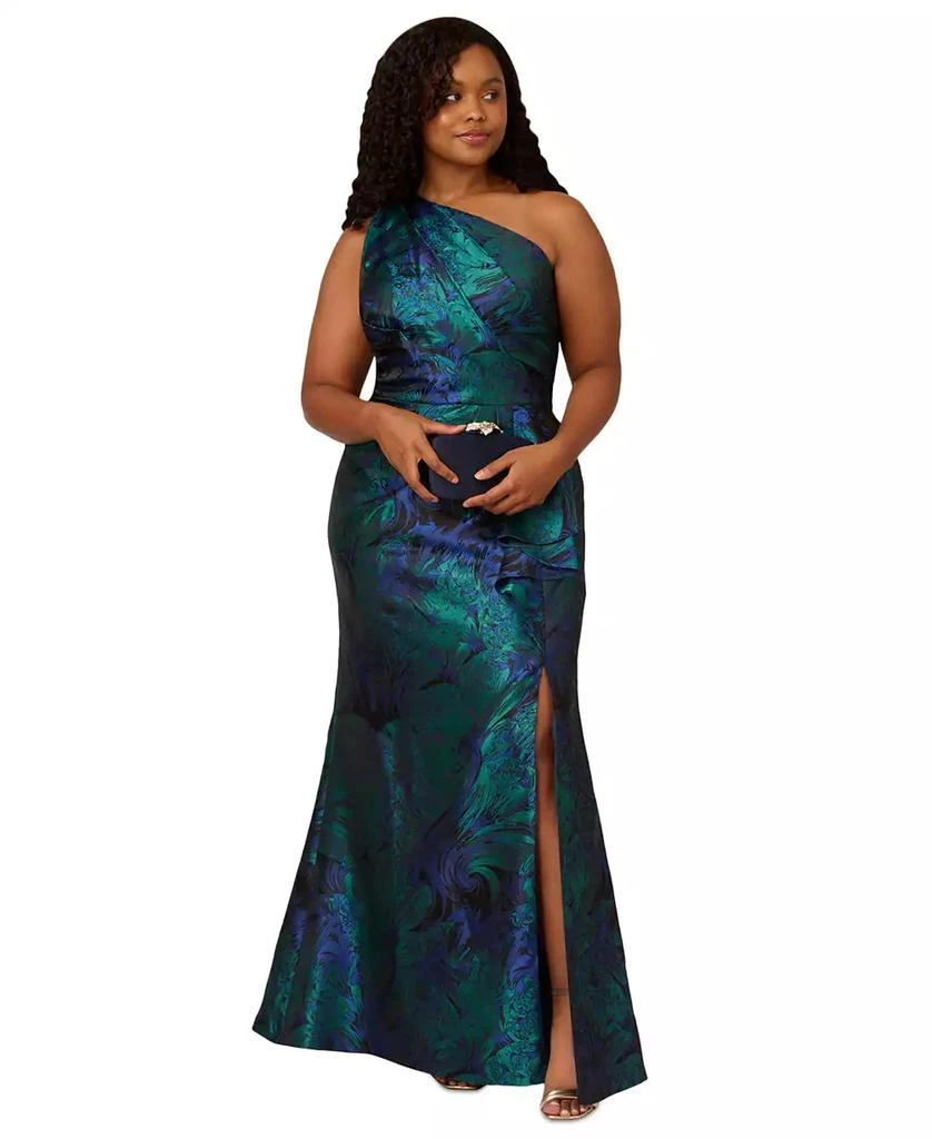 Adrianna Papell Plus Size One-Shoulder Jacquard Gown 1