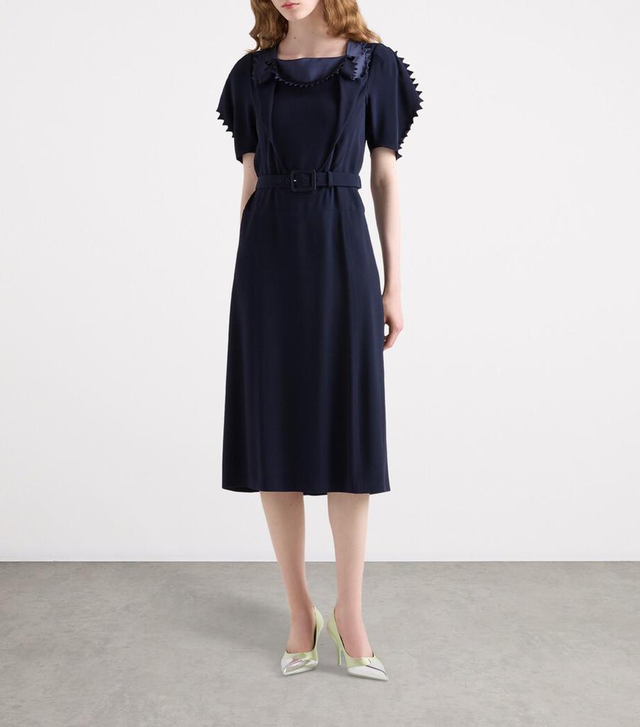 Prada Satin Crepe Belted Midi Dress
