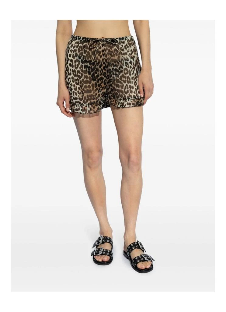 Ganni Light Chiffon Ruffle Shorts Leopard 3