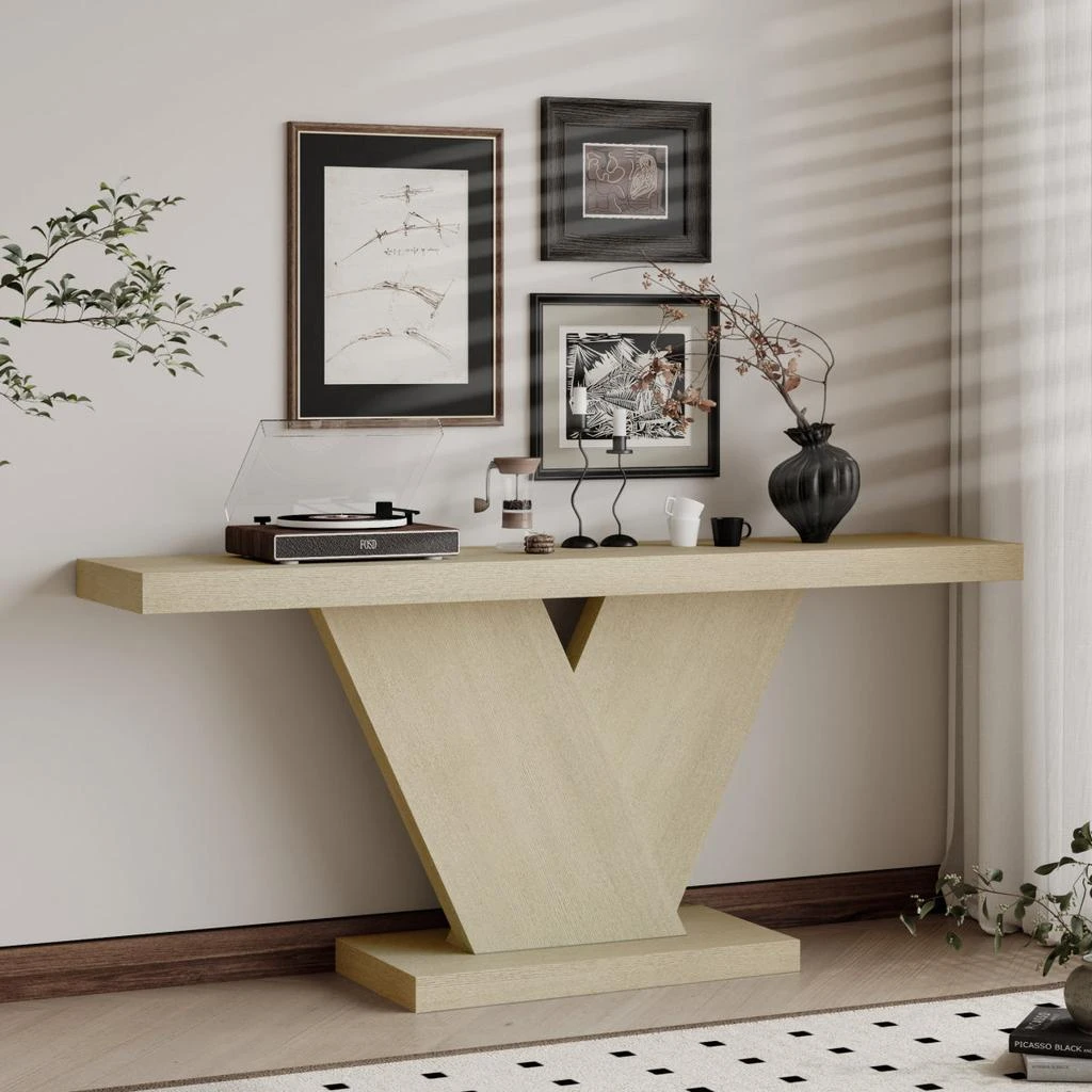 Streamdale Furniture Streamdale Modern X-Leg Console Table with Solid Wood Veneer, Oak Wash 4