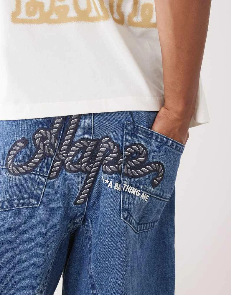 AAPE Aape by A Bathing Ape denim shorts with logo embroidery in light blue wash 5