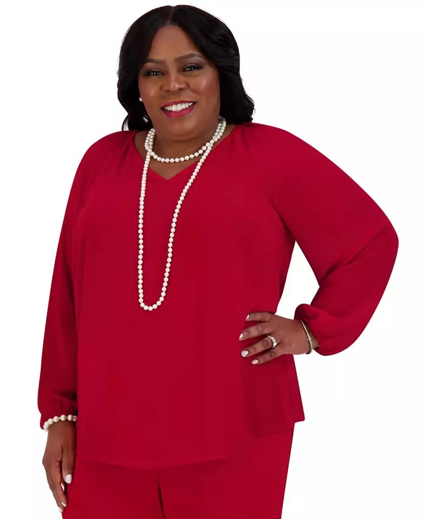 Kasper Women's V-Neck Raglan-Long-Sleeve Blouse Regular & Plus 2