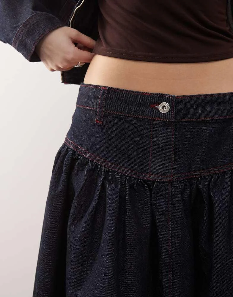 COLLUSION COLLUSION denim drop waist midi skirt co-ord in rinse wash 2