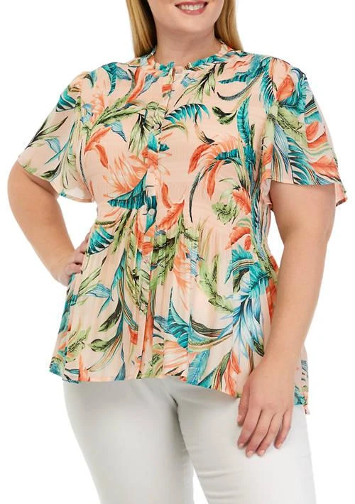 Melissa Paige Paige Plus Size Short Sleeve Button Front Pleater Top 1