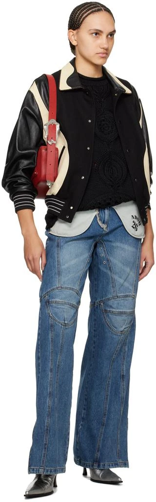 ANDERSSON BELL Black & Off-White Robyn Leather Bomber Jacket 4