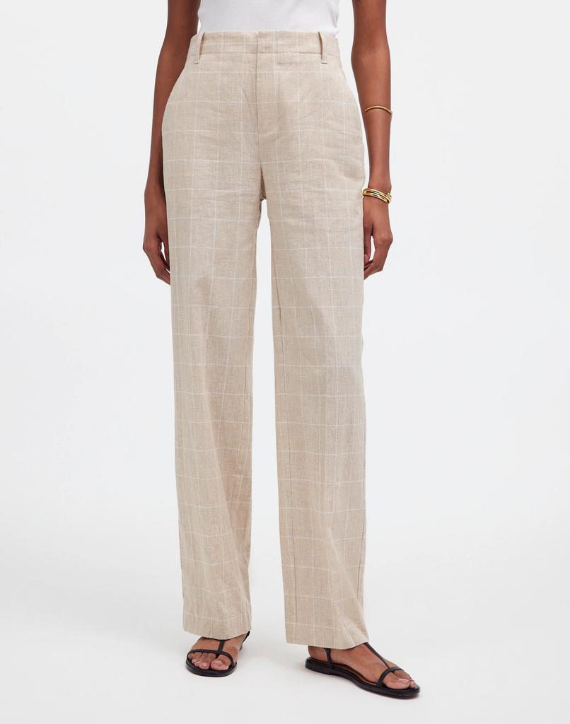 Madewell Mid-Rise Straight Pants in Plaid Linen Blend