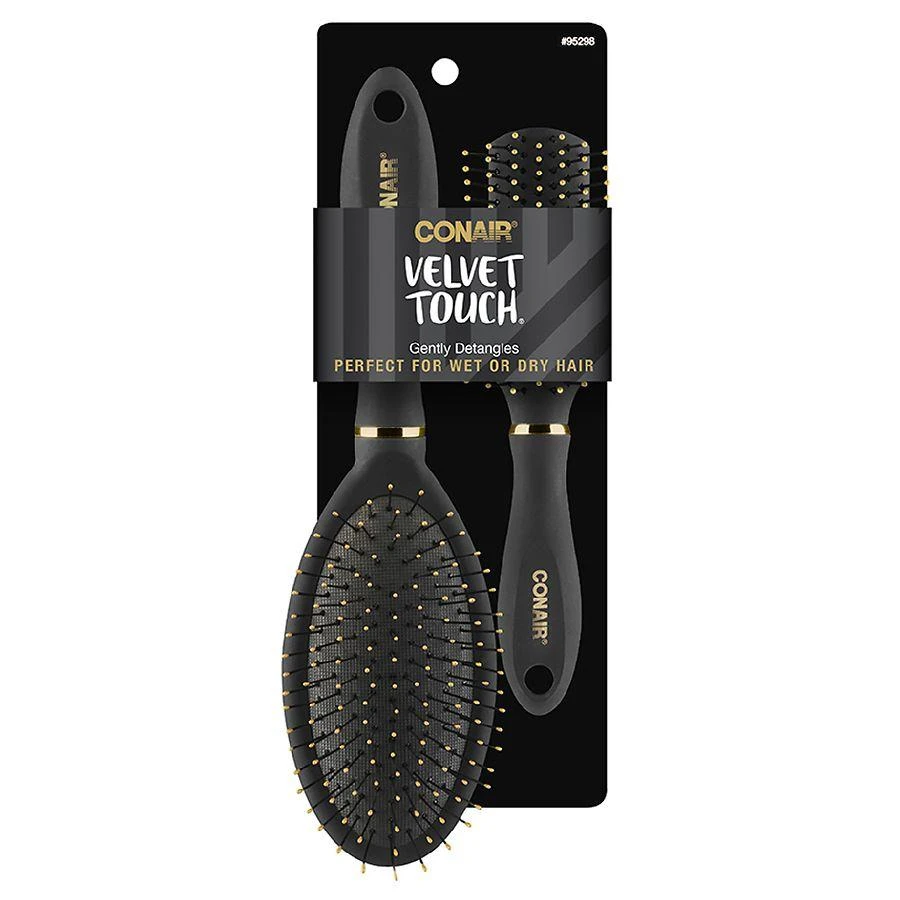 Conair Velvet Touch Detangling Hairbrush Set  Full Sized Cushion & Mid-Size All-Purpose 1