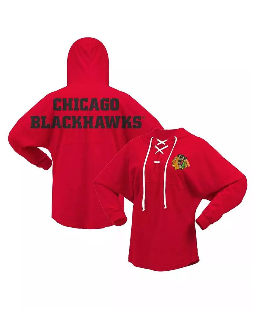 Fanatics Women's Red Chicago Blackhawks Jersey Lace-Up V-Neck Long Sleeve Hoodie T-Shirt 1