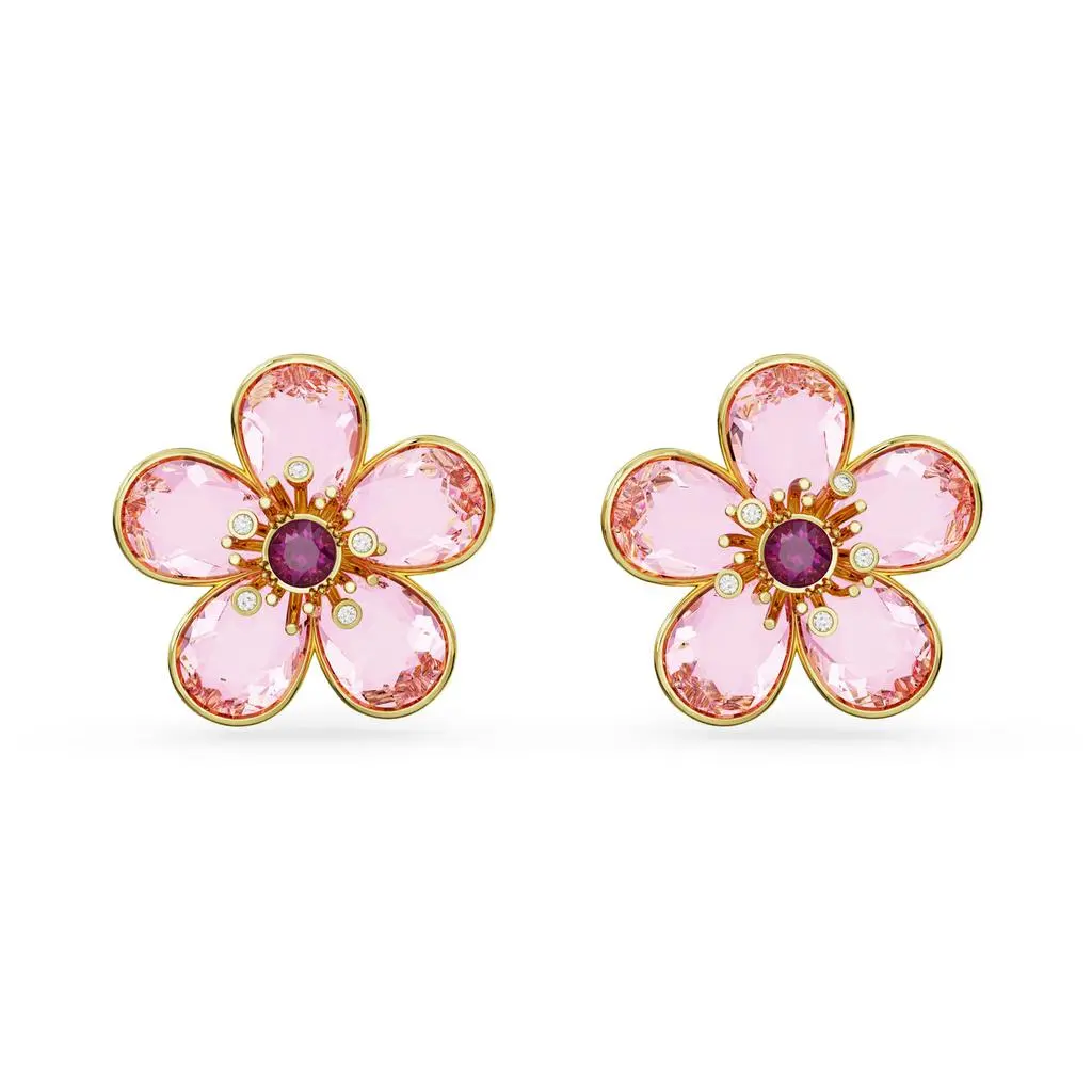 Swarovski Florere stud earrings flower pink gold-tone plated 4