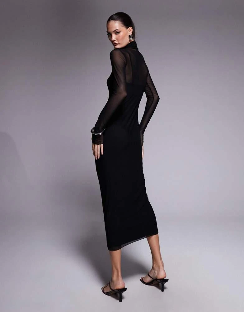 knee length dresses for ladies Bebe Women's Mesh Inset Long Sleeve Midi Dress main image 1