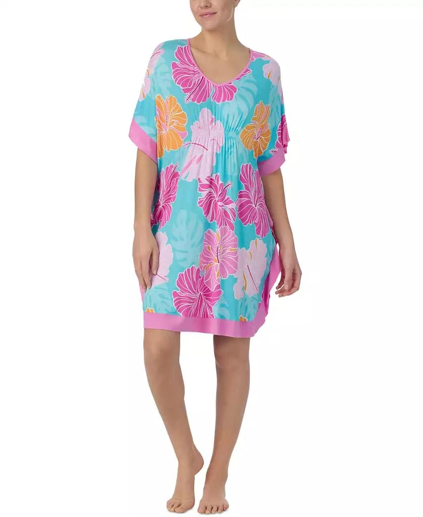 Ellen Tracy Women's Short Floral V-Neck Sleep Caftan 1