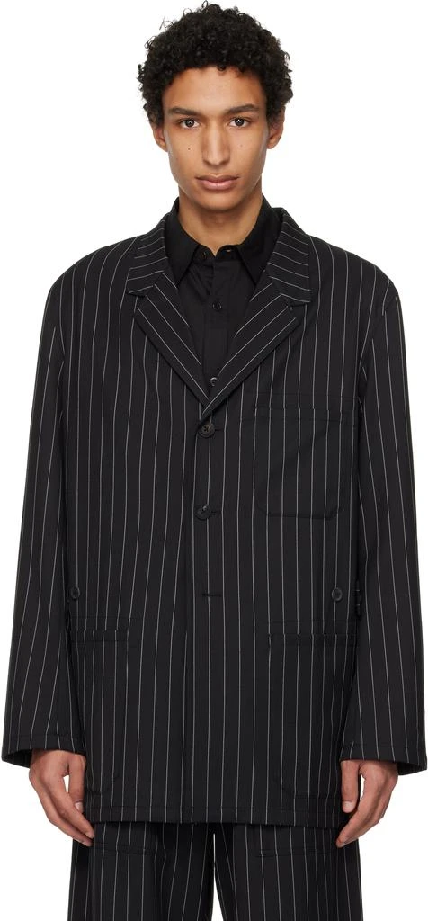 Y-3 Black Pinstripe Refined Wool Chore Blazer