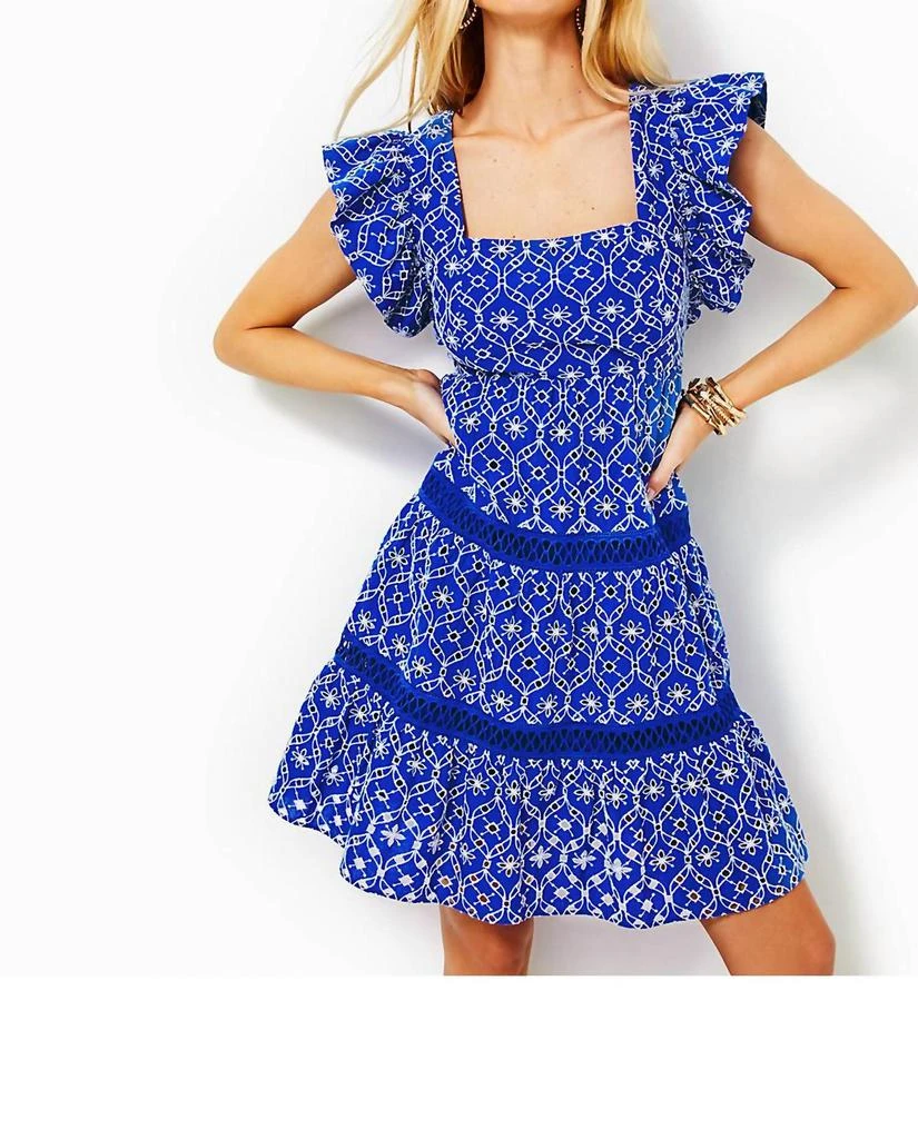 Morrie Ruffle Sleeve Eyelet Dress In Blue Grotto Flutter Eyelet  On Sale  Now with Up to 56% Off | Discover Exclusive Deals & Savings at BeyondStyle   Authentic Lilly Pulitzer women|dresses|clothing