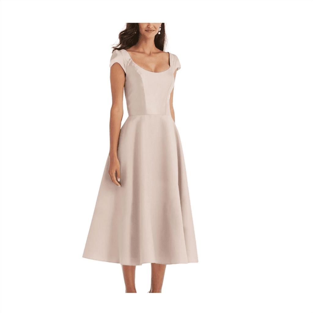 Alfred Sung Satin Midi Cocktail And Party Dress In Cameo Pink