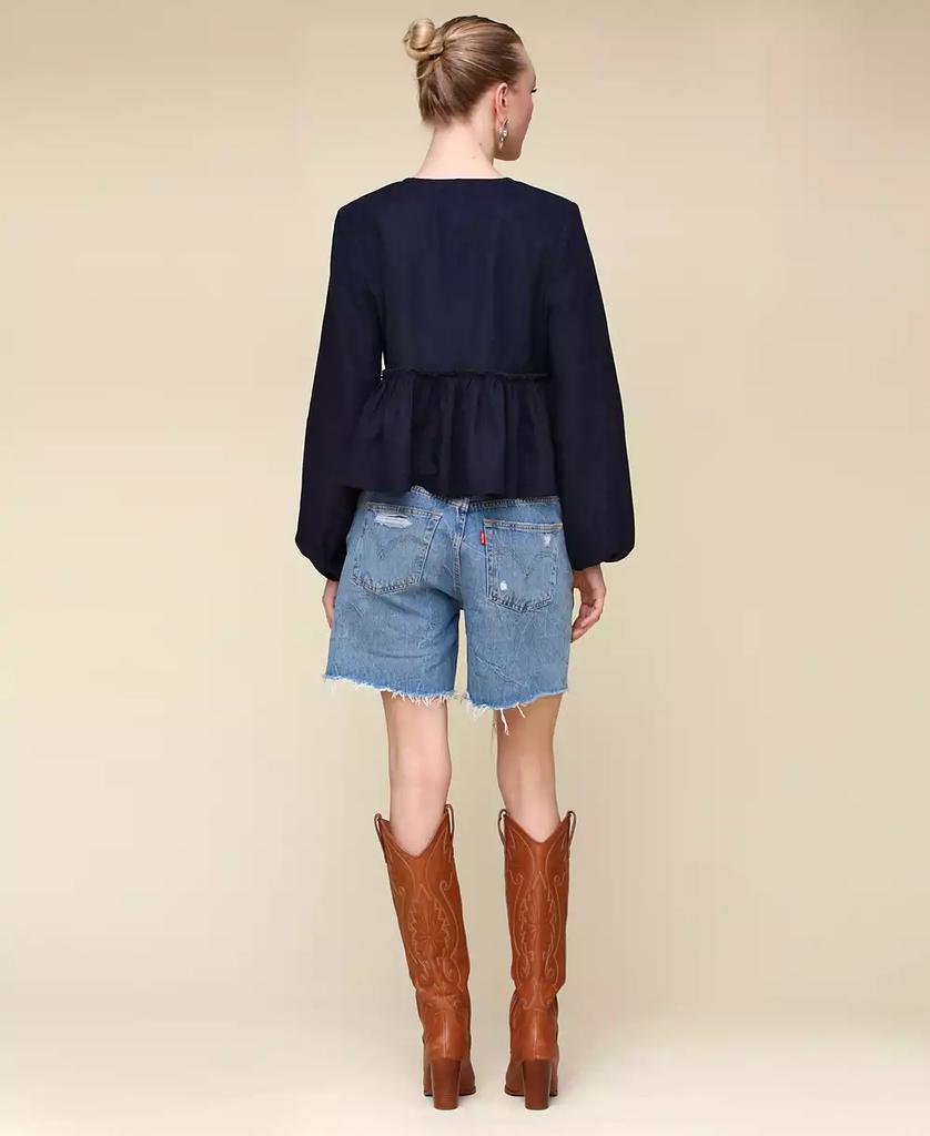 Avec Les Filles Women's Linen-Blend Tie-Front Blouse