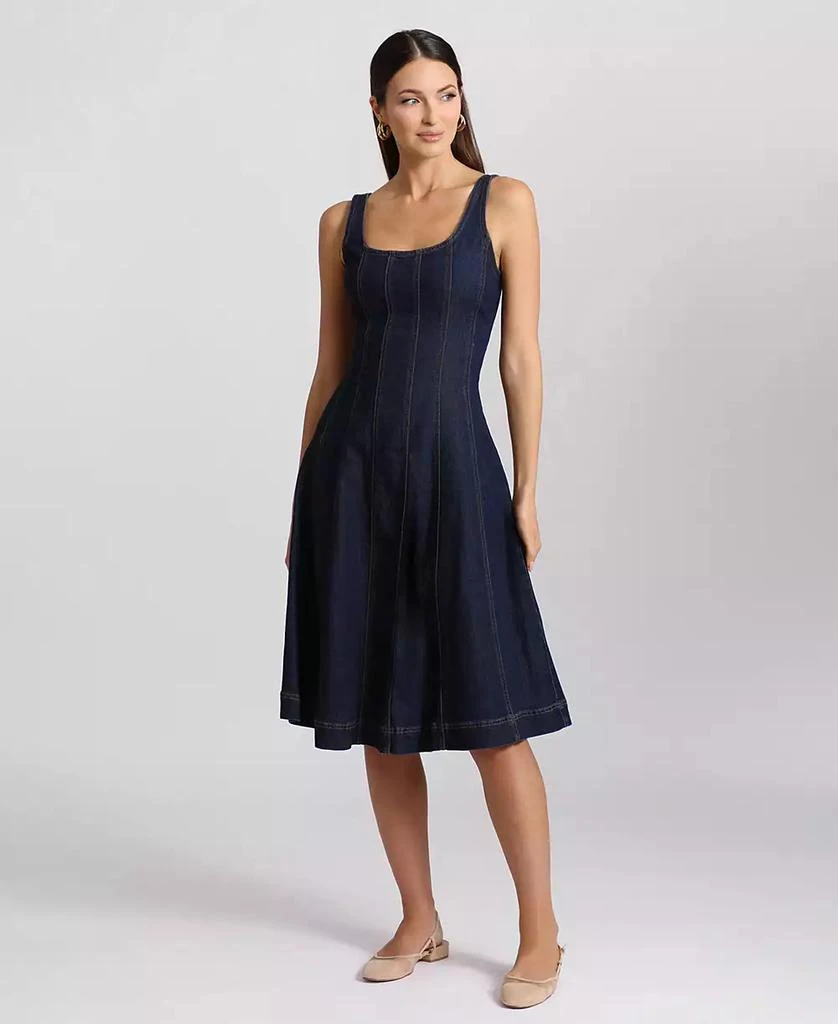 Avec Les Filles Women's Paneled Denim Fit & Flare Dress 4