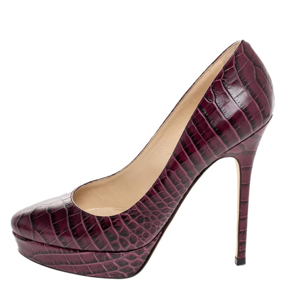 Jimmy Choo Jimmy Choo Purple Croc Embossed Leather Cosmic Pumps Size 37.5 2