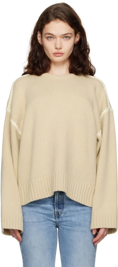Totême Beige Embroidered Wool Cashmere Knit Sweater 1