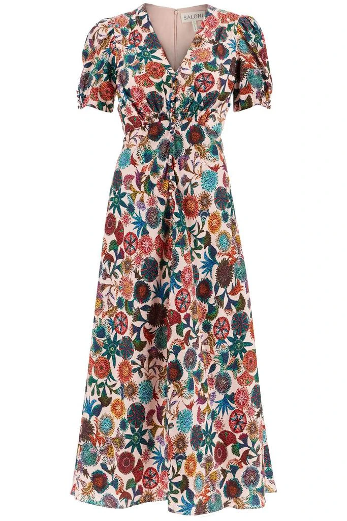 Saloni 'lea' long dress in printed silk 1