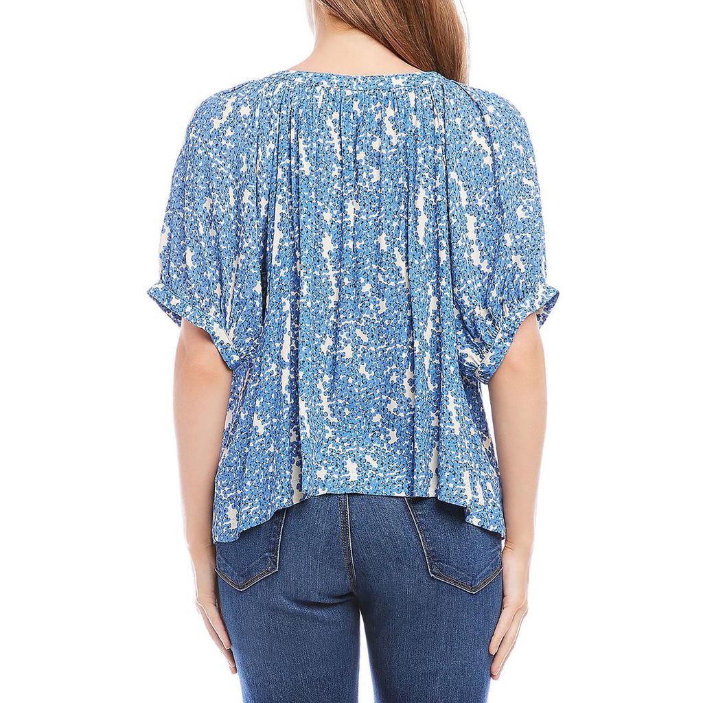 Karen Kane Womens Floral Print Button-Down Peasant Top