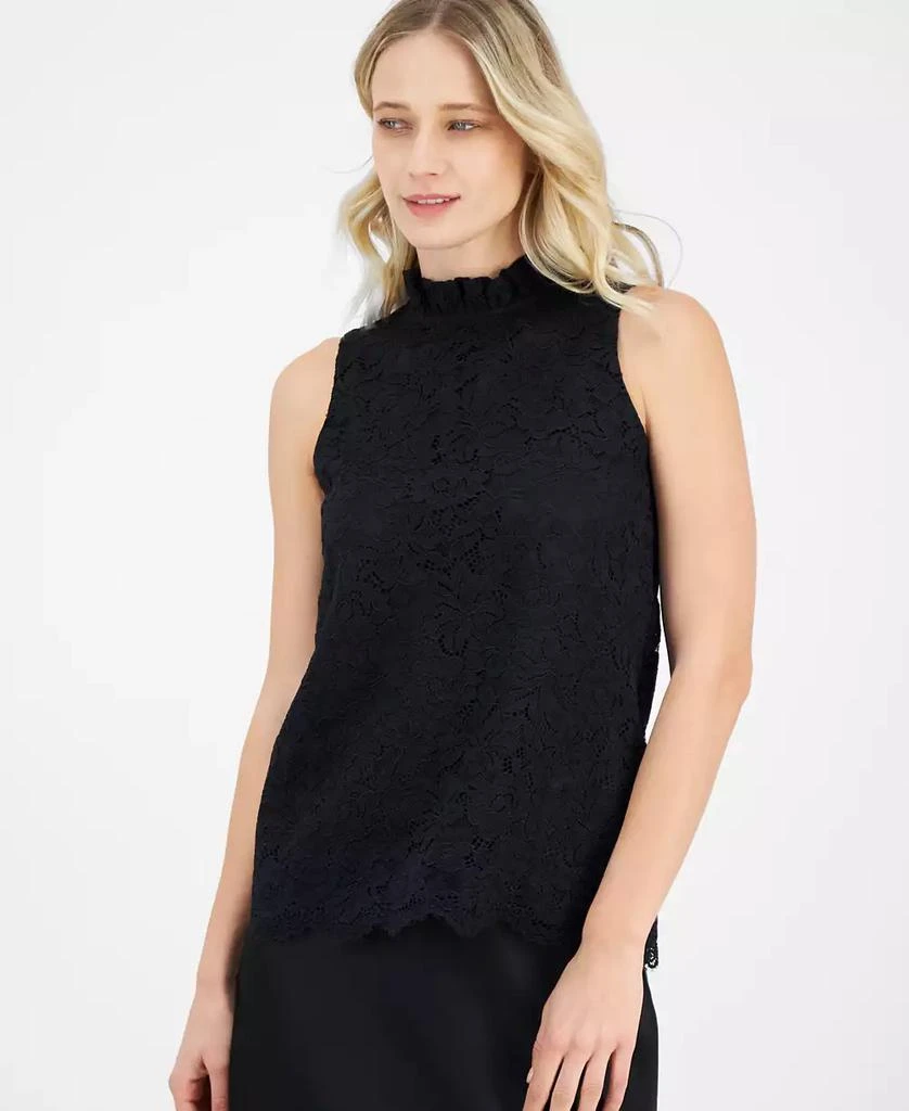 Anne Klein Women's Bow-Back Ruffled-Neck Sleeveless Lace Blouse 1