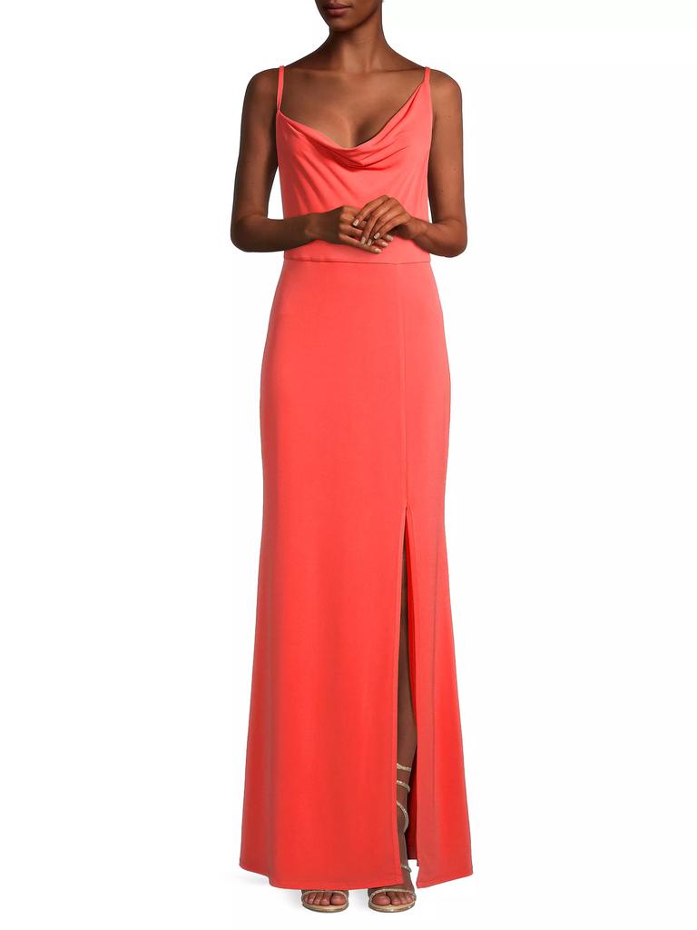 Laundry by Shelli Segal Draped Cowl-Neck Gown