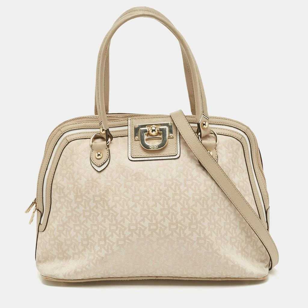 DKNY DKNY Cream/Beige Signature Canvas and Leather Dome Satchel 1