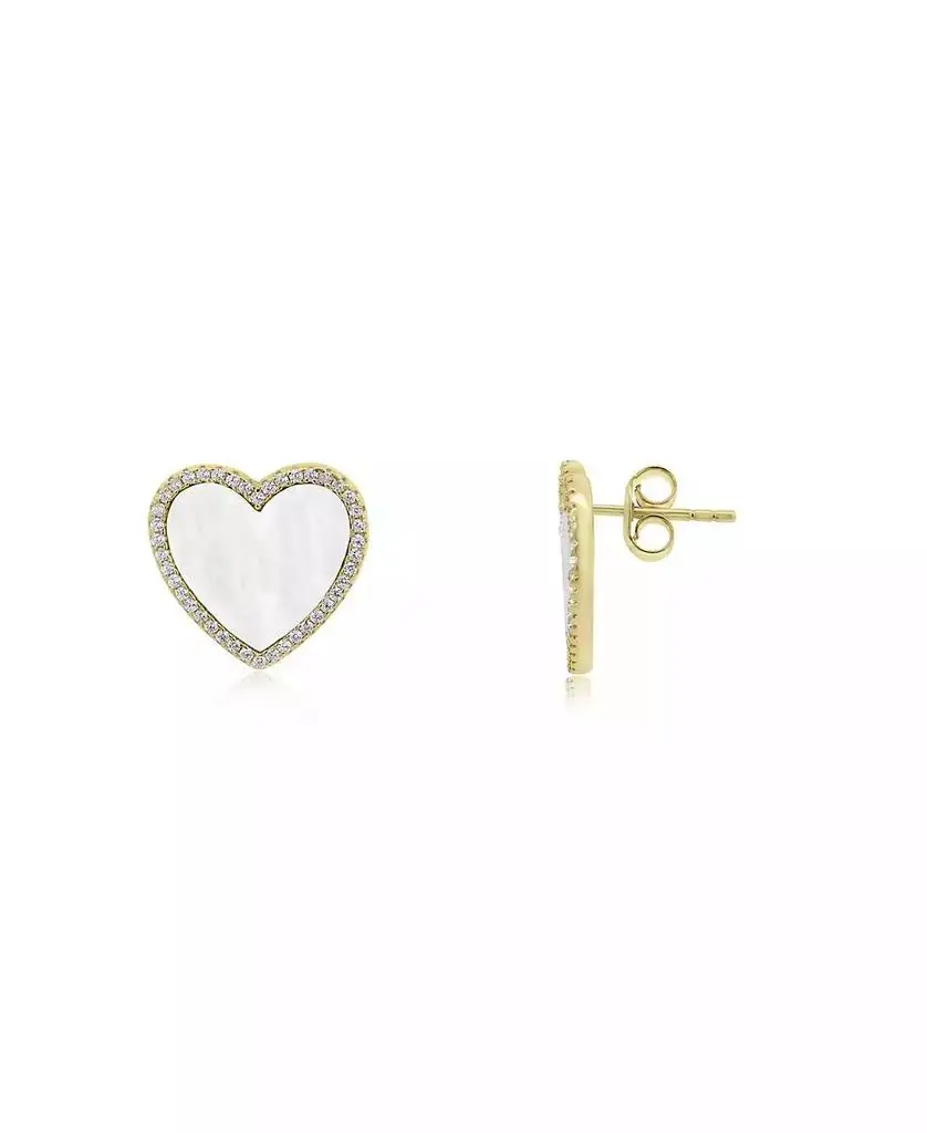The Lovery Large Mother of Pearl CZ Halo Heart Stud Earrings 14K Gold-Plated Sterling Silver