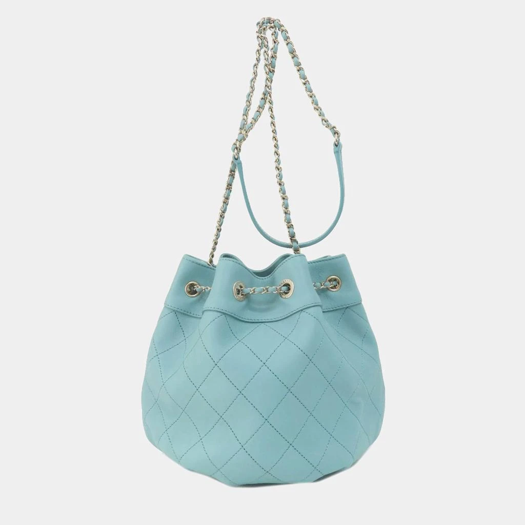 Chanel Chanel Blue Lambskin Quilted CC Drawstring Bucket Bag 4