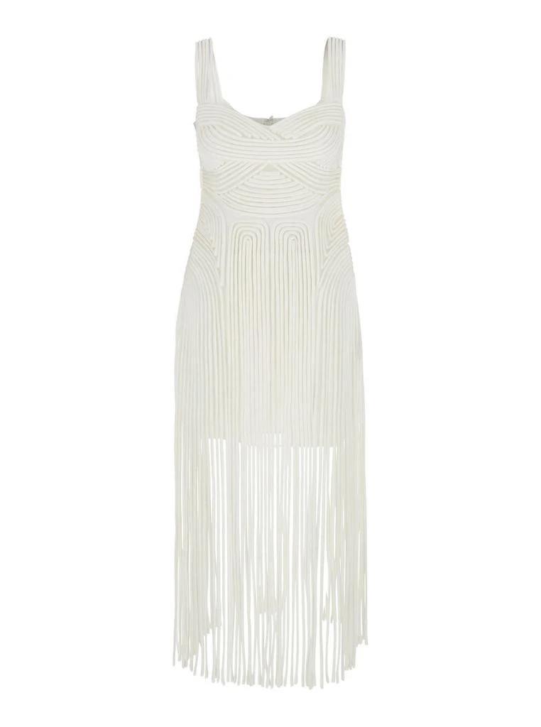 SIMKHAI 'Darby' White Midi Dress With Fringed Hem And All-Over Soutache Embroidery In Acetate Blend Woman 1